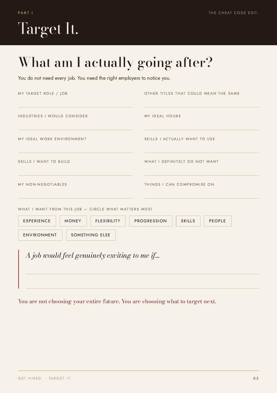 Target It page from GET HIRED.