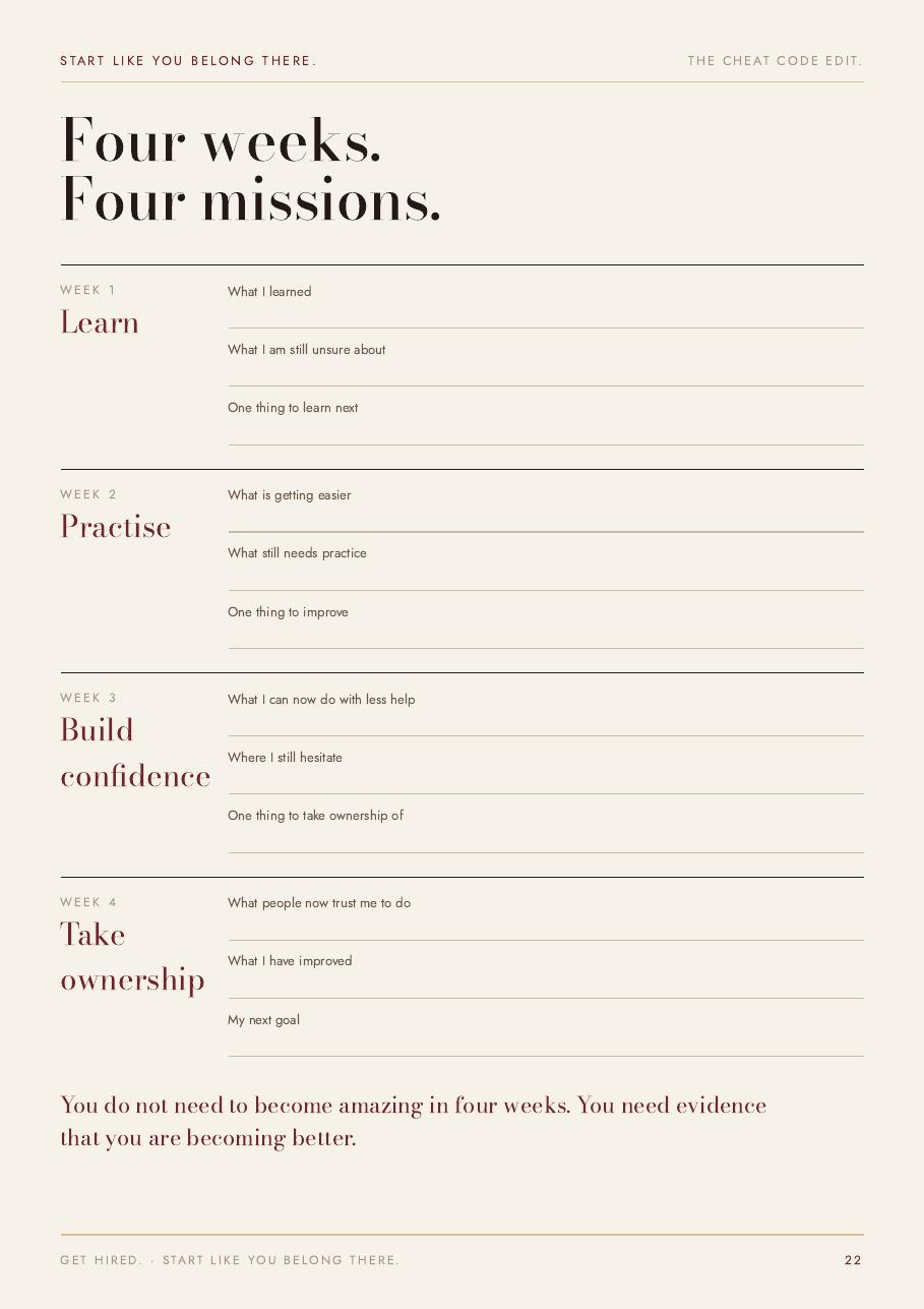 First 30 days missions page from GET HIRED.