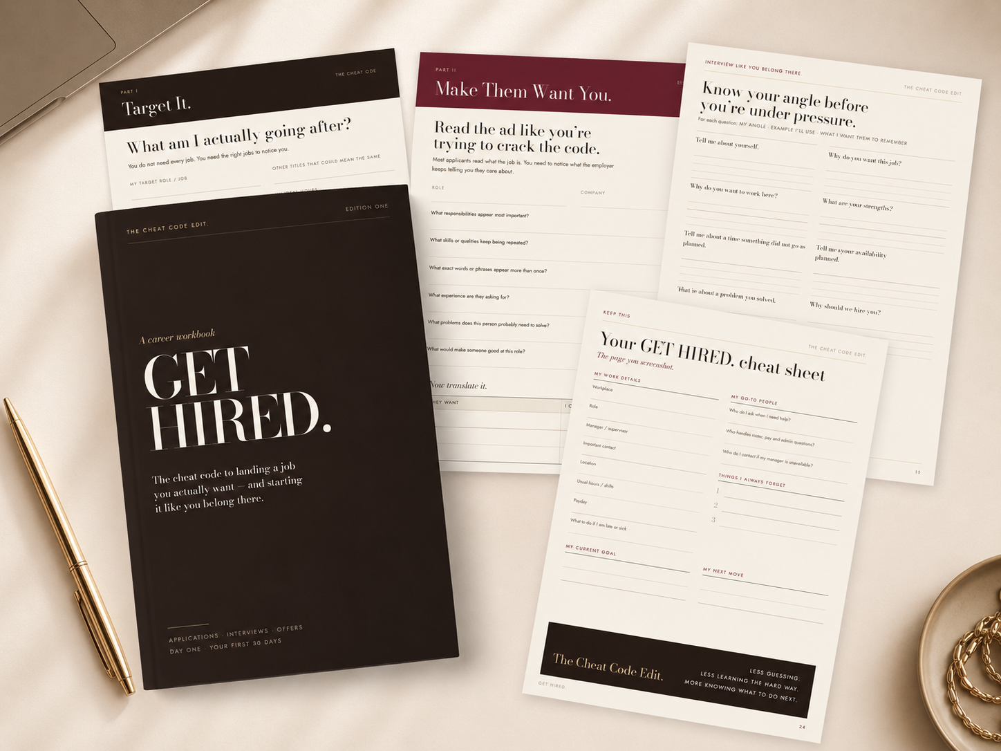 GET HIRED. career workbook by The Cheat Code Edit.